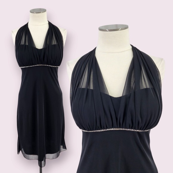 Vintage Y2K Babydoll Dress 12 Halter Bombshell Vixen Bunny Rhinestone LBD Sexy